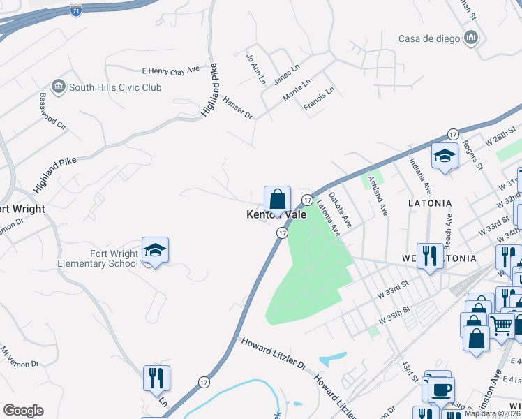 map of restaurants, bars, coffee shops, grocery stores, and more near 7 Nelson Court in Covington