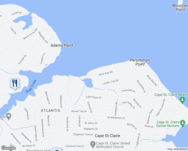 map of restaurants, bars, coffee shops, grocery stores, and more near 1062 River Bay Road in Annapolis