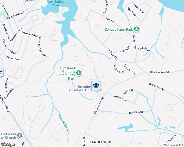 map of restaurants, bars, coffee shops, grocery stores, and more near 1180 Mosswood Court in Arnold