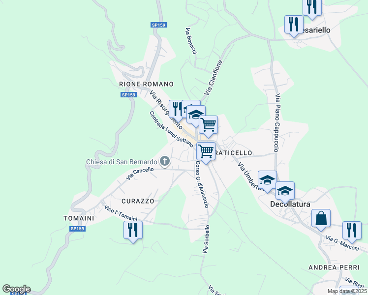 map of restaurants, bars, coffee shops, grocery stores, and more near 9 Contrada Lunci Sottano in Decollatura