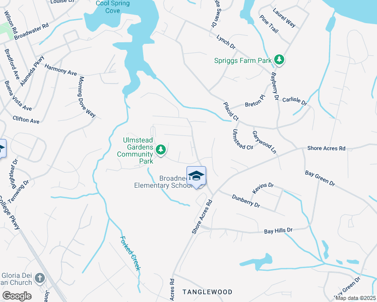 map of restaurants, bars, coffee shops, grocery stores, and more near 1180 Mosswood Court in Arnold