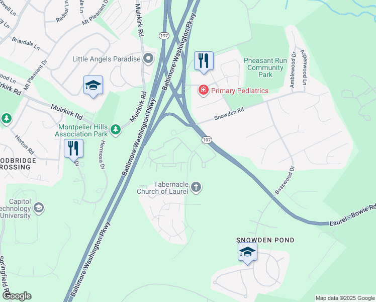 map of restaurants, bars, coffee shops, grocery stores, and more near 11750 South Laurel Drive in Laurel