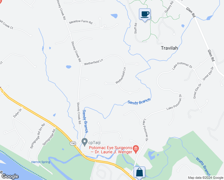 map of restaurants, bars, coffee shops, grocery stores, and more near 12009 Wetherfield Lane in Rockville