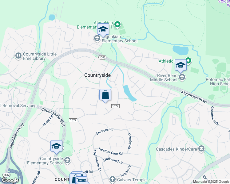 map of restaurants, bars, coffee shops, grocery stores, and more near 55 Carrollton Road in Sterling