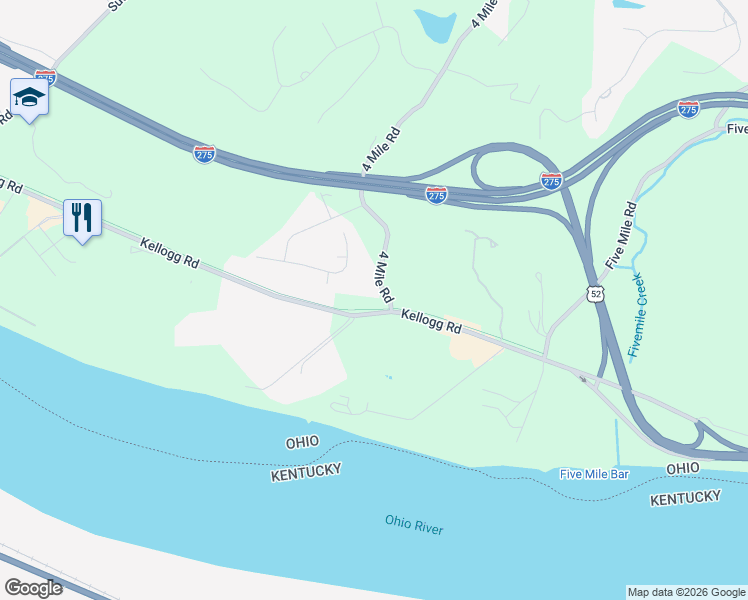 map of restaurants, bars, coffee shops, grocery stores, and more near 235 4 Mile Road in Cincinnati