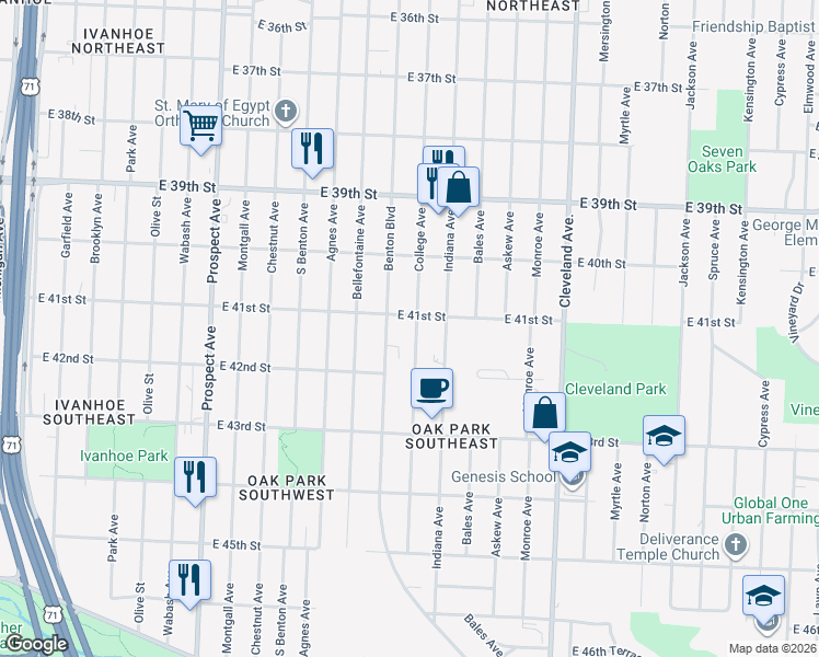 map of restaurants, bars, coffee shops, grocery stores, and more near 4113 Benton Boulevard in Kansas City