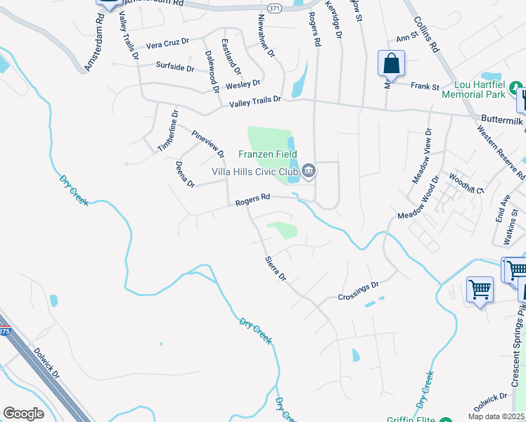 map of restaurants, bars, coffee shops, grocery stores, and more near 855 Hacienda Court in Villa Hills