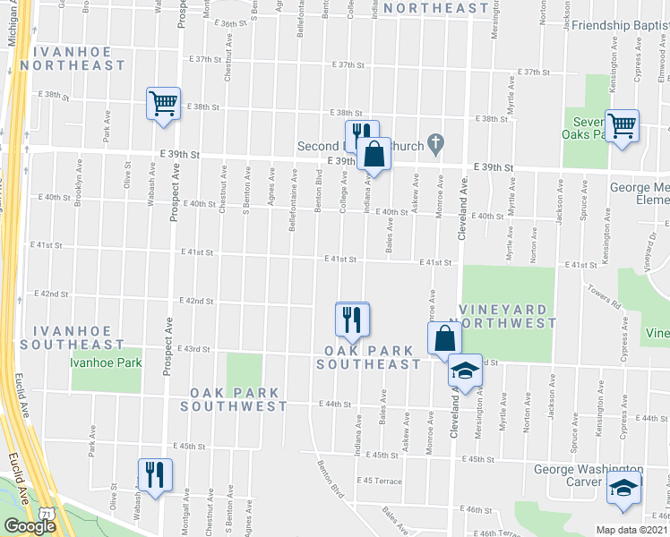 map of restaurants, bars, coffee shops, grocery stores, and more near 4113 Benton Boulevard in Kansas City