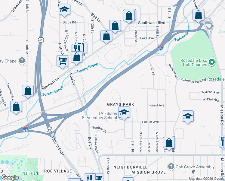 map of restaurants, bars, coffee shops, grocery stores, and more near 1052 Forest Court in Kansas City