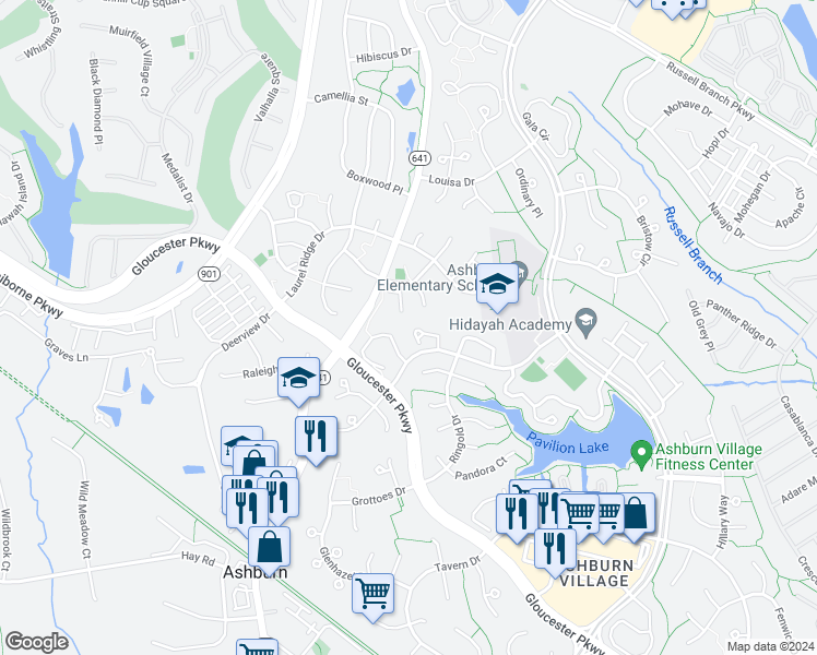 map of restaurants, bars, coffee shops, grocery stores, and more near 43940 Bonlee Square in Ashburn