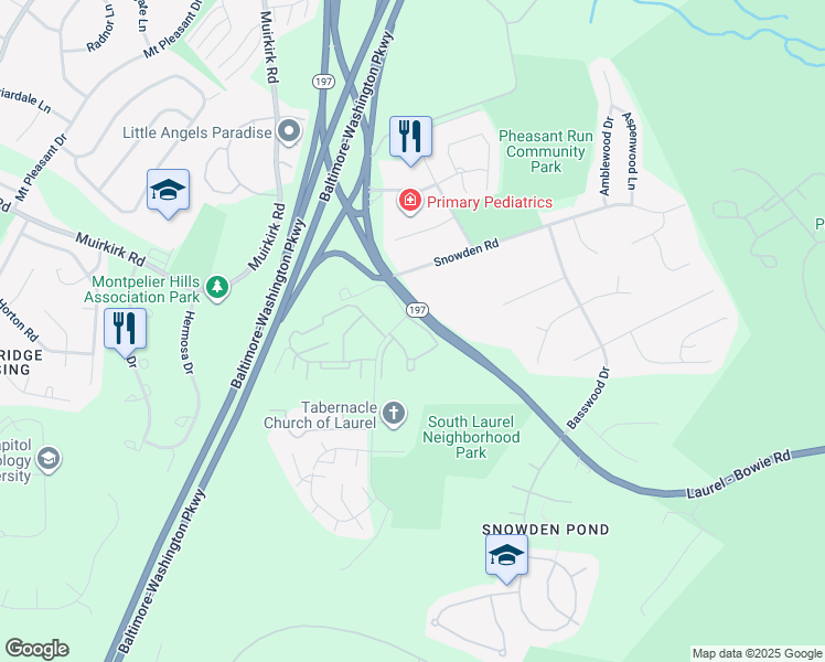 map of restaurants, bars, coffee shops, grocery stores, and more near 11735 South Laurel Drive in Laurel