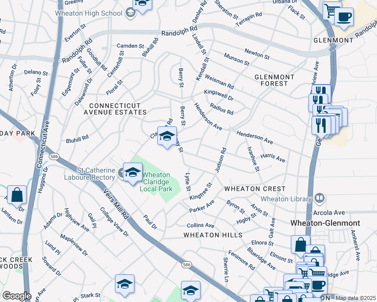 map of restaurants, bars, coffee shops, grocery stores, and more near 3005 Hardy Avenue in Silver Spring