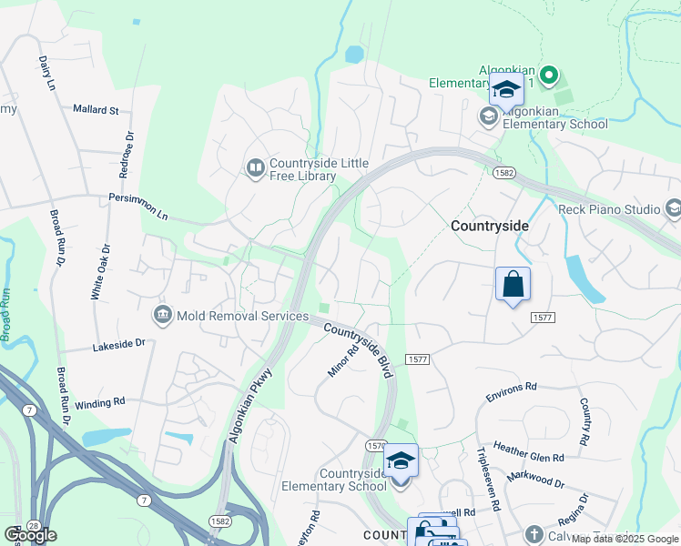map of restaurants, bars, coffee shops, grocery stores, and more near 11 Lindenwood Court in Sterling
