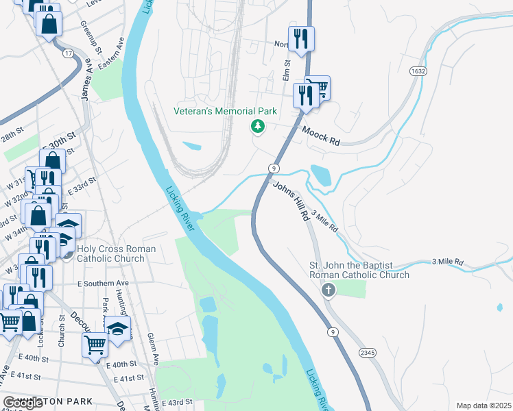 map of restaurants, bars, coffee shops, grocery stores, and more near 641 Licking Pike in Wilder