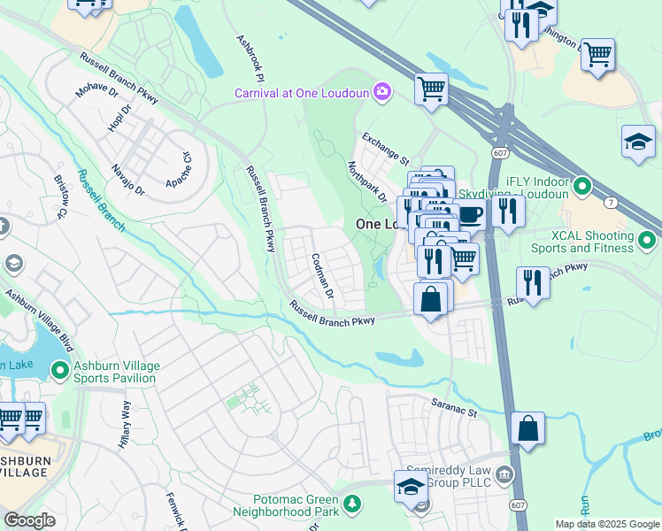 map of restaurants, bars, coffee shops, grocery stores, and more near 44552 Yarmouth Drive in Ashburn