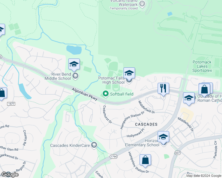 map of restaurants, bars, coffee shops, grocery stores, and more near 20623 Reserve Falls Terrace in Countryside