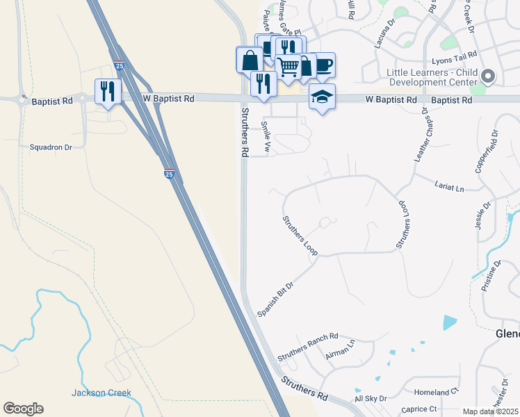 map of restaurants, bars, coffee shops, grocery stores, and more near 715 Struthers Loop in Colorado Springs