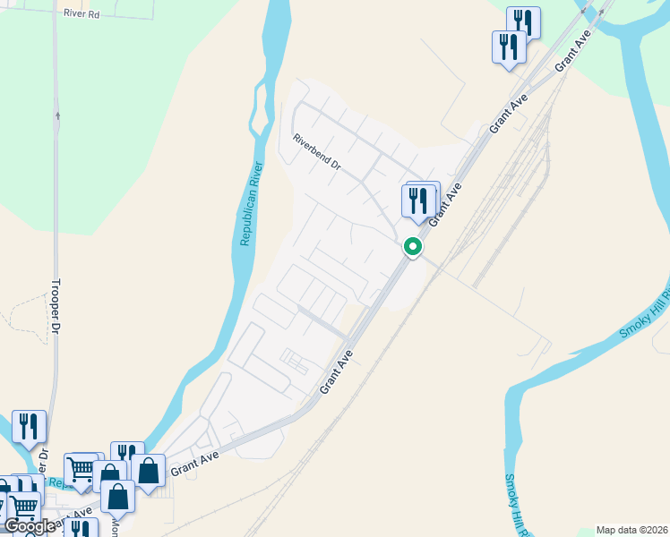 map of restaurants, bars, coffee shops, grocery stores, and more near 820 Grant Avenue in Junction City