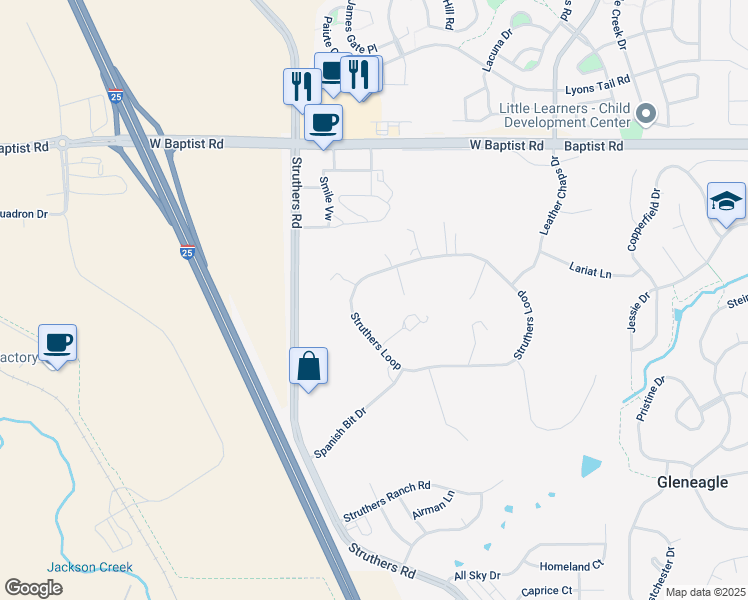 map of restaurants, bars, coffee shops, grocery stores, and more near 760 Struthers Loop in Colorado Springs