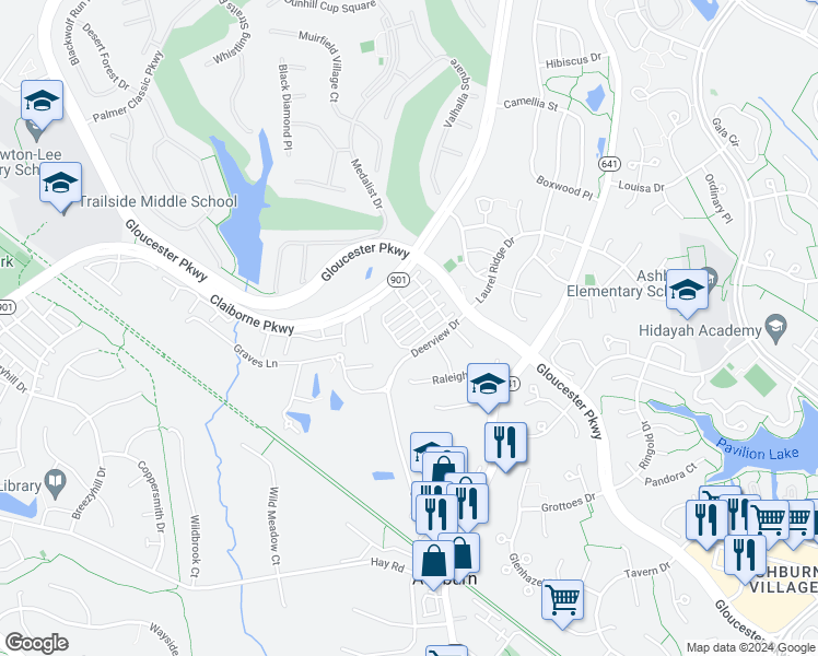 map of restaurants, bars, coffee shops, grocery stores, and more near 43693 Balmoral Terrace in Ashburn
