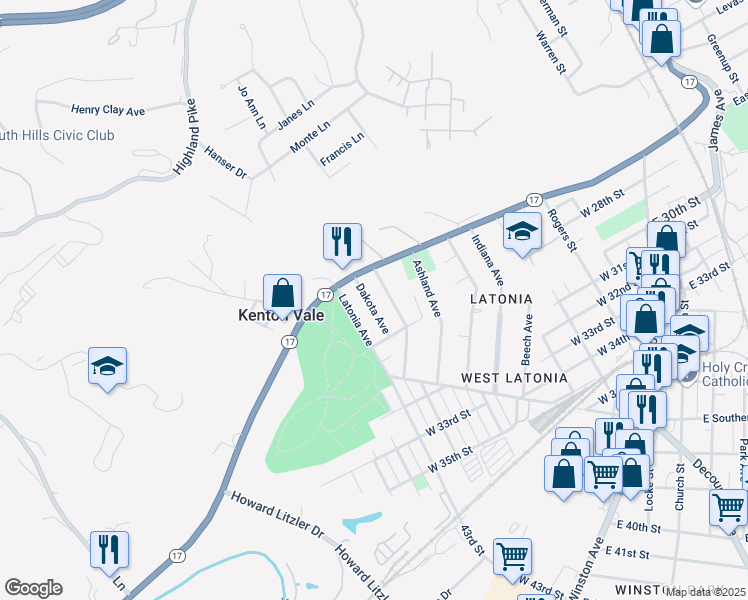 map of restaurants, bars, coffee shops, grocery stores, and more near 2739 Alexandria Avenue in Covington