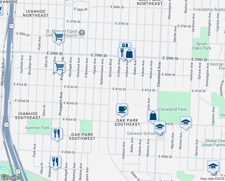 map of restaurants, bars, coffee shops, grocery stores, and more near 4113 Benton Boulevard in Kansas City