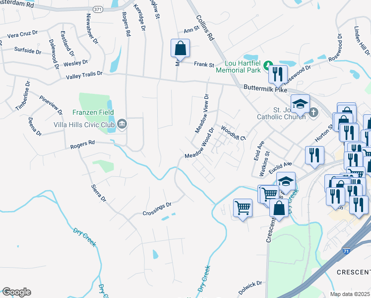 map of restaurants, bars, coffee shops, grocery stores, and more near 690 Meadow Wood Drive in Crescent Springs