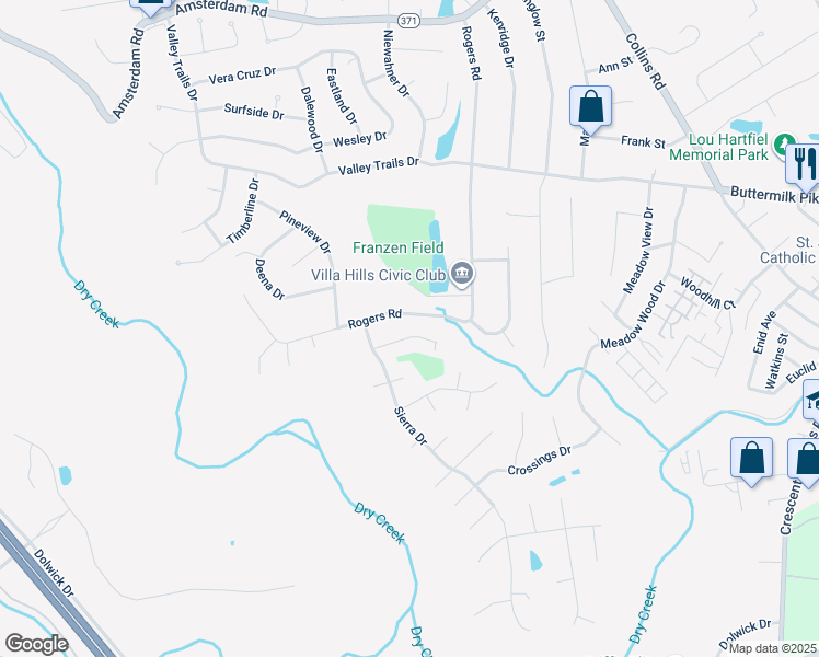 map of restaurants, bars, coffee shops, grocery stores, and more near 855 Hacienda Court in Villa Hills
