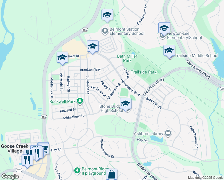 map of restaurants, bars, coffee shops, grocery stores, and more near 20418 Tilberg Street in Ashburn