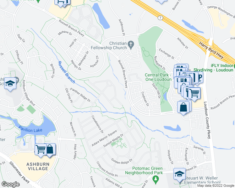 map of restaurants, bars, coffee shops, grocery stores, and more near 44438 Cruden Bay Drive in Ashburn