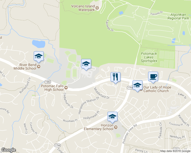 map of restaurants, bars, coffee shops, grocery stores, and more near 46502 Lynnhaven Square in Sterling
