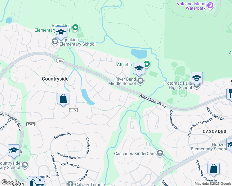 map of restaurants, bars, coffee shops, grocery stores, and more near 8 Amersham Court in Sterling