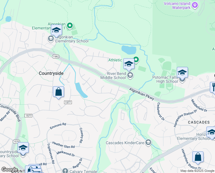 map of restaurants, bars, coffee shops, grocery stores, and more near 8 Amersham Court in Sterling