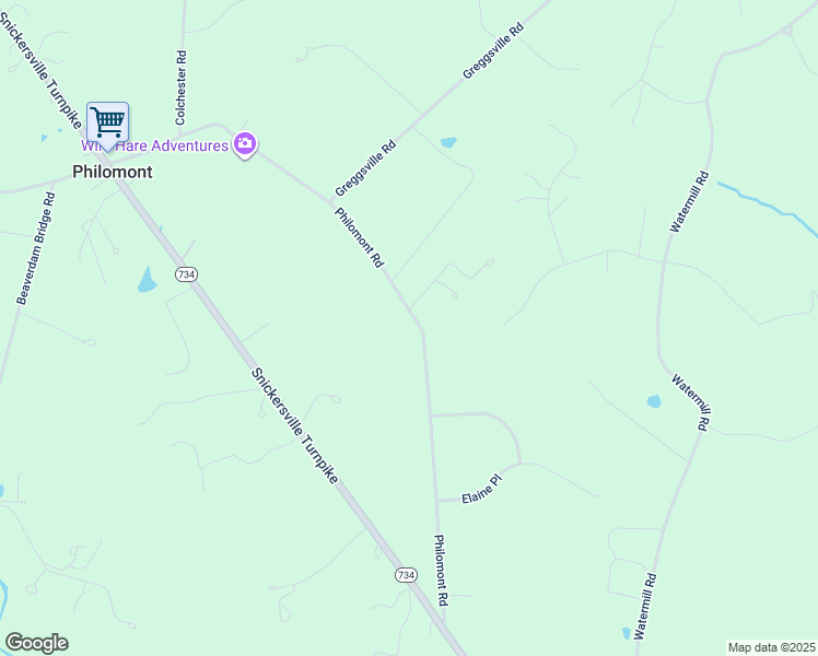 map of restaurants, bars, coffee shops, grocery stores, and more near 36983 Philomont Road in Purcellville