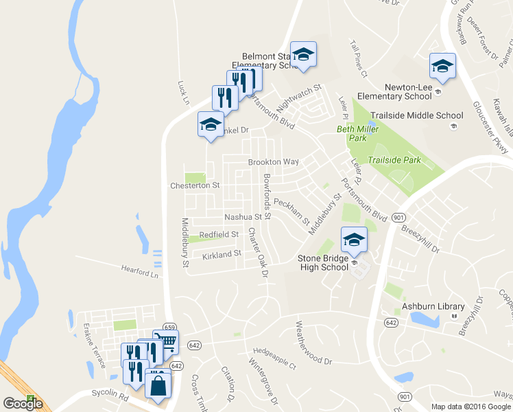 map of restaurants, bars, coffee shops, grocery stores, and more near 20394 Charter Oak Drive in Ashburn
