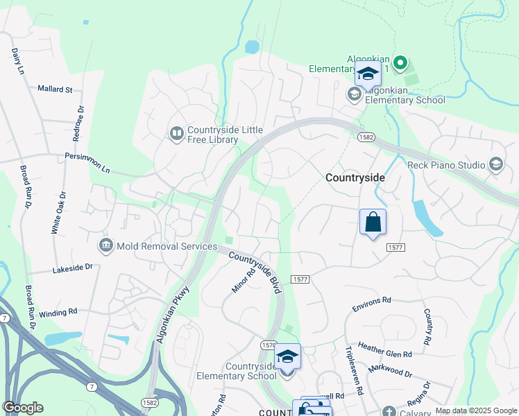 map of restaurants, bars, coffee shops, grocery stores, and more near 2 Worthington Court in Sterling