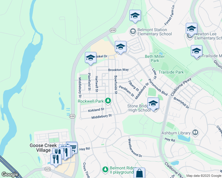 map of restaurants, bars, coffee shops, grocery stores, and more near 20394 Charter Oak Drive in Ashburn