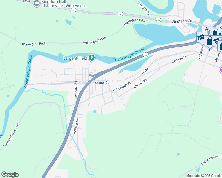 map of restaurants, bars, coffee shops, grocery stores, and more near 403 West Conwell Street in Aurora