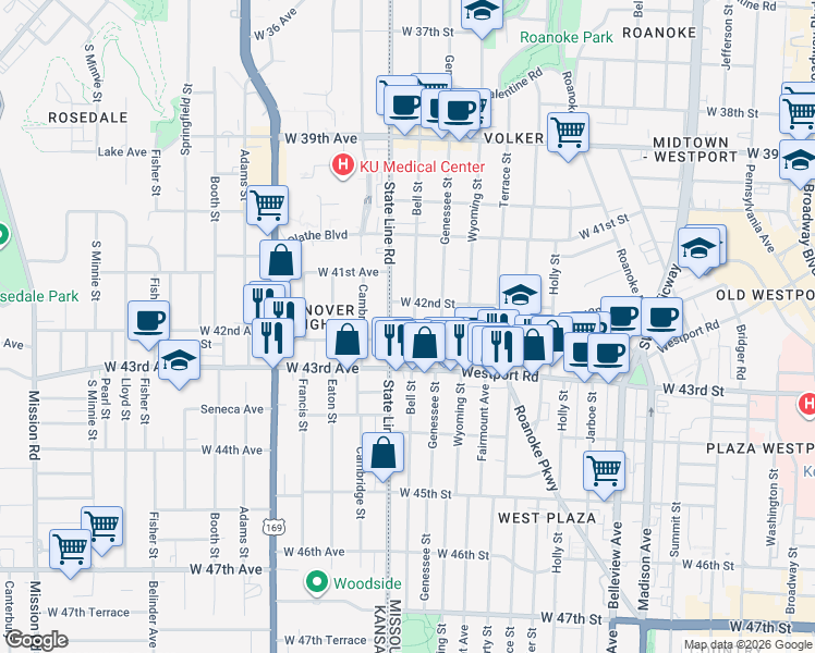 map of restaurants, bars, coffee shops, grocery stores, and more near in Kansas City