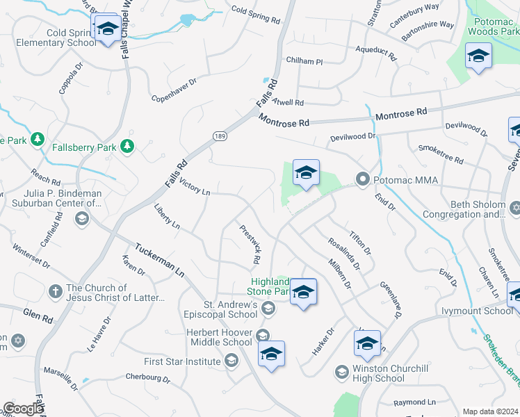 map of restaurants, bars, coffee shops, grocery stores, and more near 8713 Victory Lane in Rockville