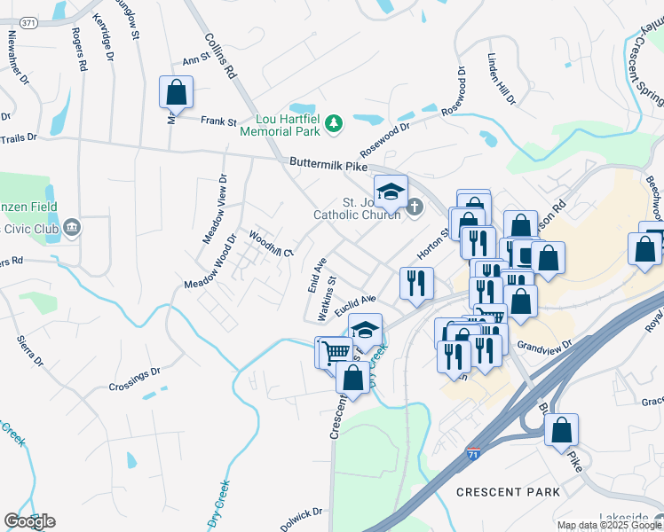 map of restaurants, bars, coffee shops, grocery stores, and more near 724 Ferncliff Avenue in Crescent Springs