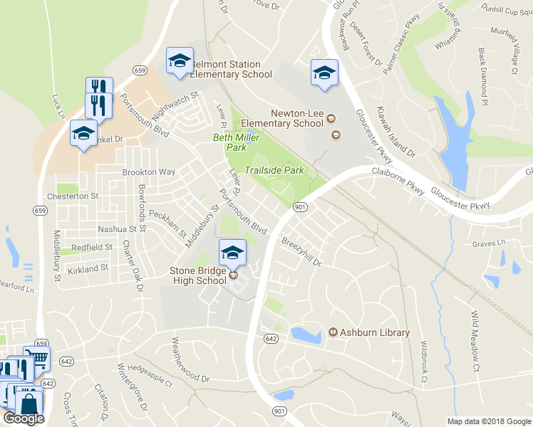 map of restaurants, bars, coffee shops, grocery stores, and more near 43213 Chestermill Terrace in Ashburn