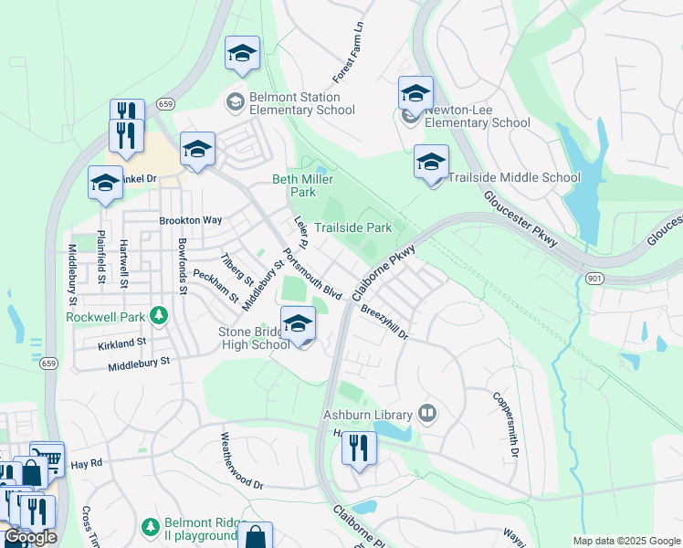 map of restaurants, bars, coffee shops, grocery stores, and more near 43213 Chestermill Terrace in Ashburn