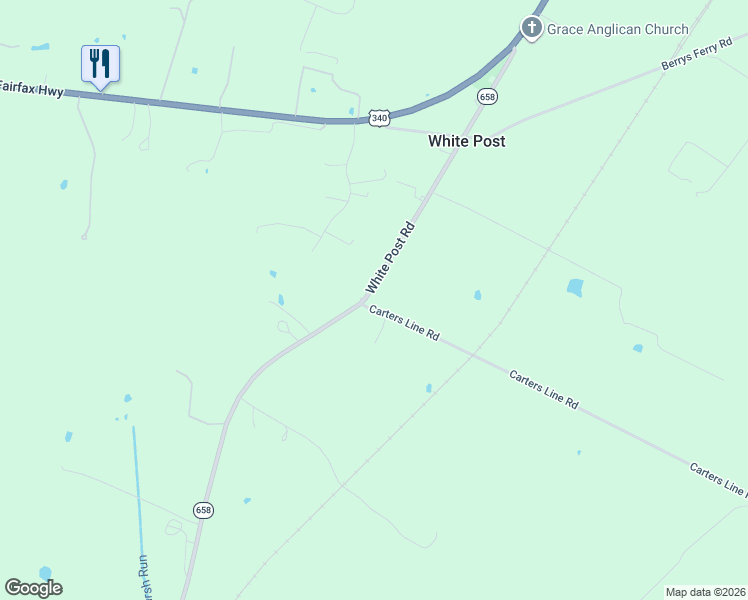 map of restaurants, bars, coffee shops, grocery stores, and more near 626 White Post Road in White Post
