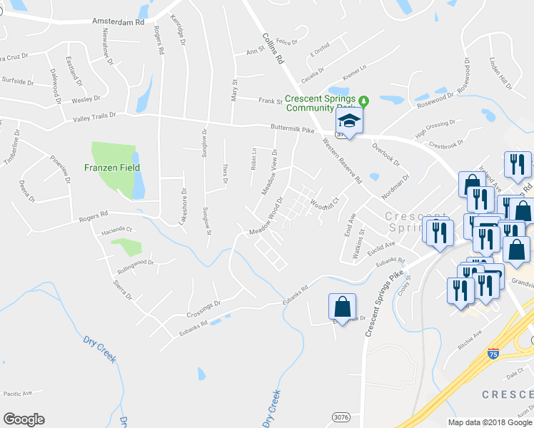 map of restaurants, bars, coffee shops, grocery stores, and more near 726 Meadow Wood Drive in Fort Mitchell