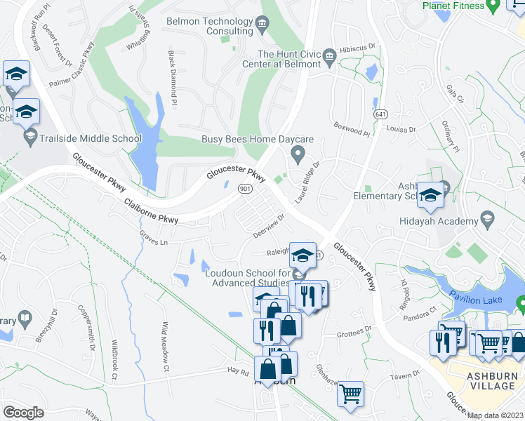 map of restaurants, bars, coffee shops, grocery stores, and more near 43726 Birch Manor Terrace in Ashburn