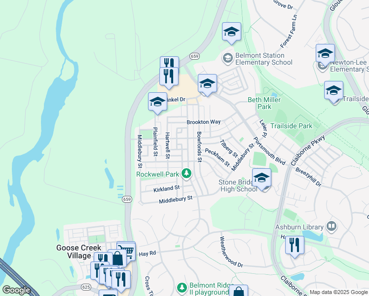map of restaurants, bars, coffee shops, grocery stores, and more near 20397 Charter Oak Drive in Ashburn