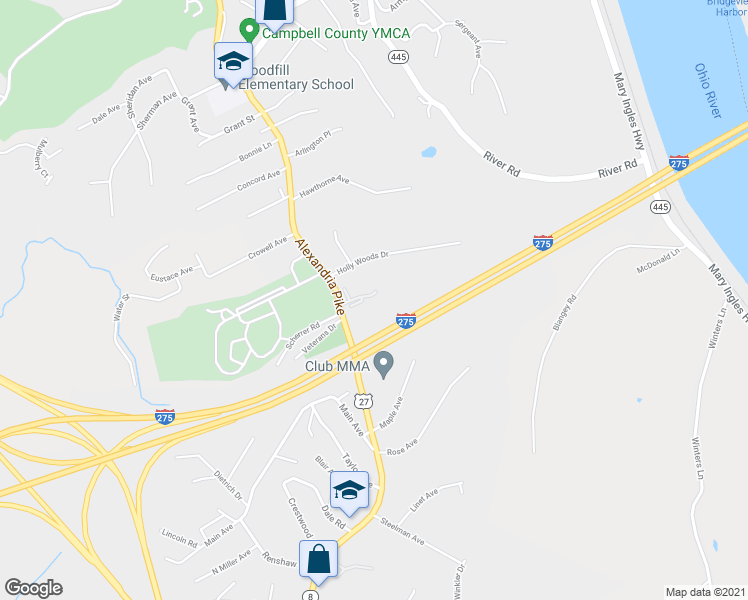 map of restaurants, bars, coffee shops, grocery stores, and more near 140 Lamphill Drive in Fort Thomas