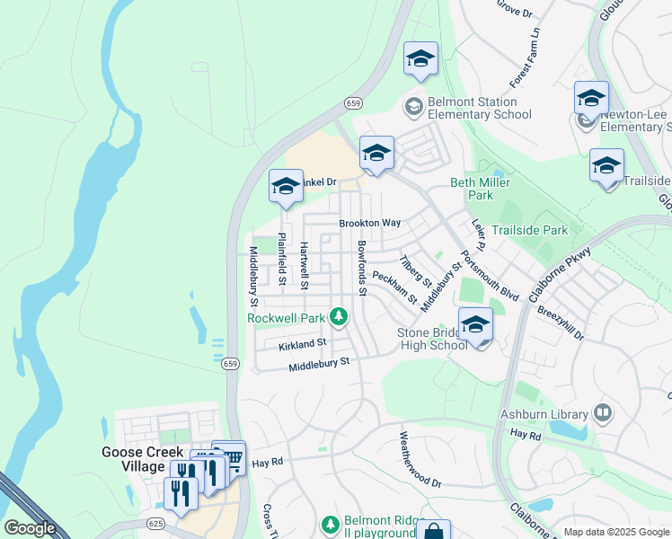 map of restaurants, bars, coffee shops, grocery stores, and more near 20397 Charter Oak Drive in Ashburn