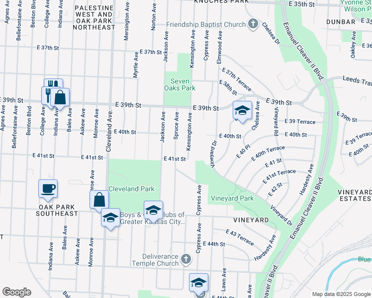 map of restaurants, bars, coffee shops, grocery stores, and more near 4022 Kensington Avenue in Kansas City